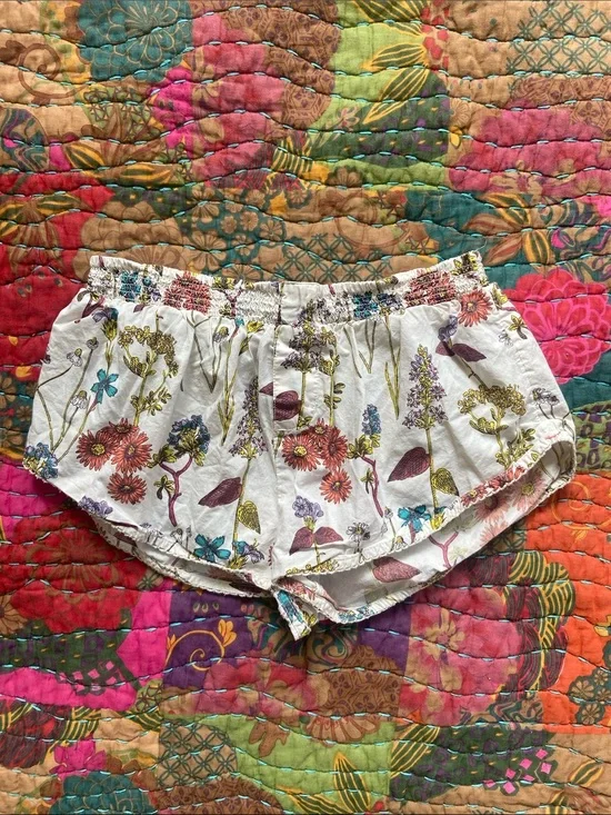 Anthropologie White Floral-Print Elastic Waist Cotton Shorts XXS
