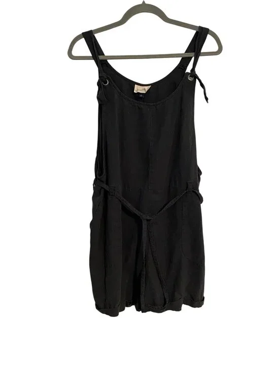 Universal Thread Women L Dark Gray Shortalls Romper Belted Lightweight Preppy