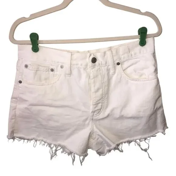 Madewell Relaxed Denim Shorts White Size 28 Button Fly Raw Edge Hem Jeans