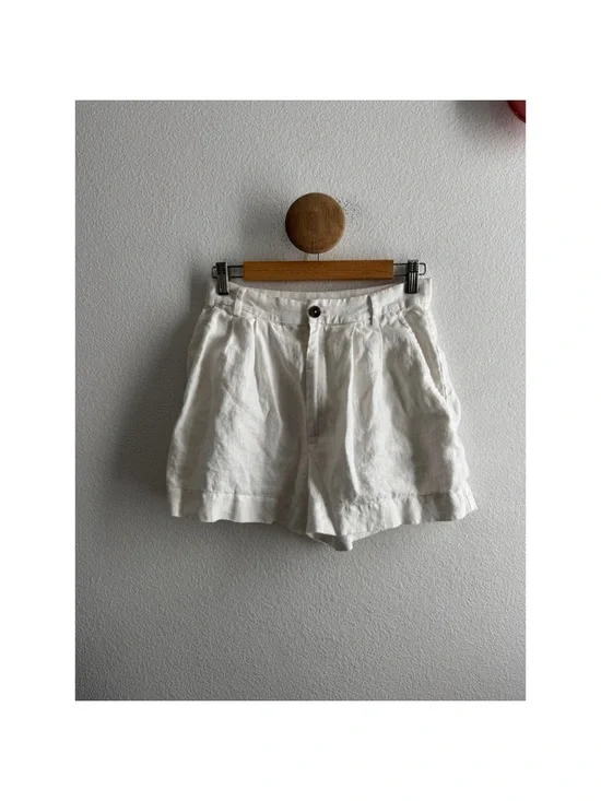 Women’s White Linen Blend High-Waist Shorts