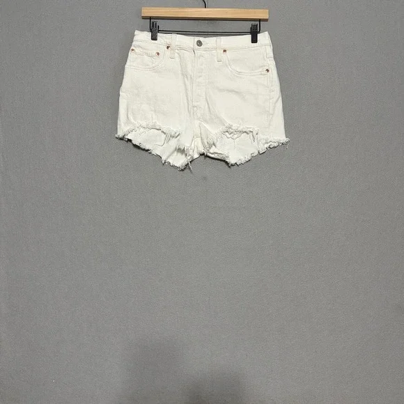 Levis 501 Original White Denim High Rise Cutoff Shorts Womens Size 29 56327-0248