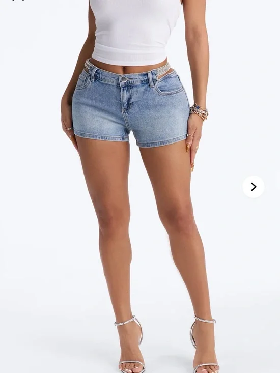 Glam Girl Embellished Denim Shorts - Light Wash