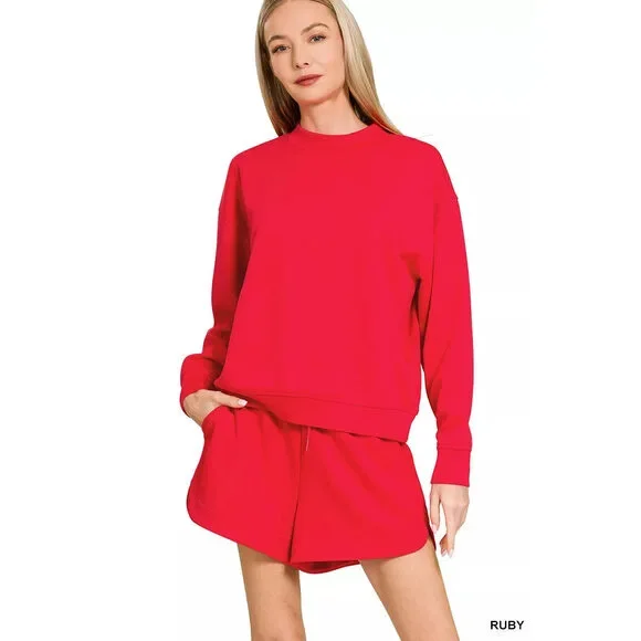 Zenana Scuba Long Sleeve Sweatshirt and Shorts Set