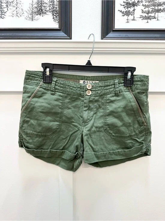 Roxy Olive Green Casual Roll-Hem Bermuda Shorts Size 27