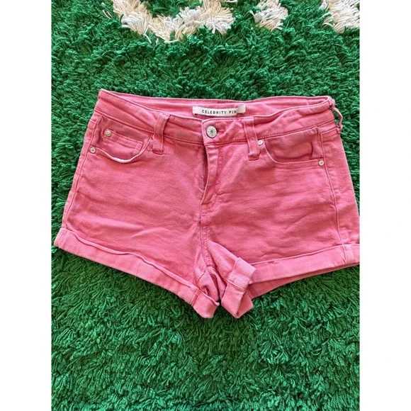 Celebrity Pink Denim Shorts Womens 3/26 Pink Excellent Cuffed Mid Rise Stretch