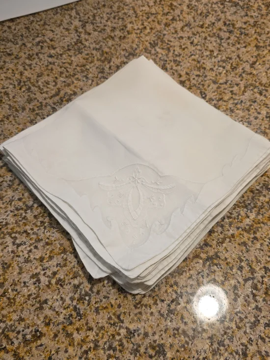 Vintage White Embroidered Table Napkins - Set Of 7