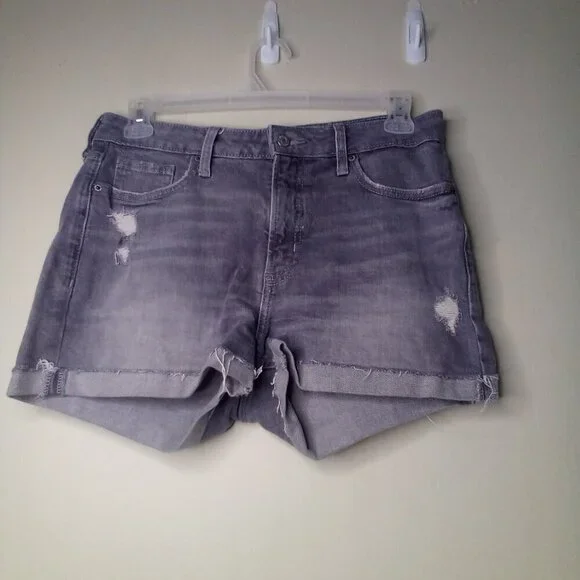 Old Navy OG Short Women 10 High Rise Distressed Roll Hem Denim Gray