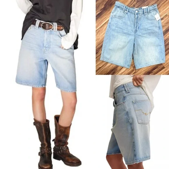 New Free People CRVY Back To Basics Light Blue Denim Shorts