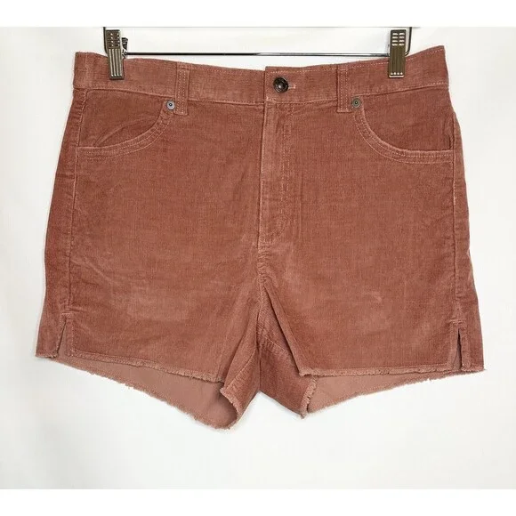 AERIE High Waist Lightweight Corduroy Salmon Mauve‎ Cut Off Shorts LARGE NEW