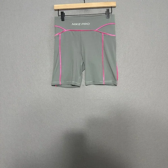 Nike Pro Dri-FIT Womens Gray Pink Piping Compression Biker Shorts Size M