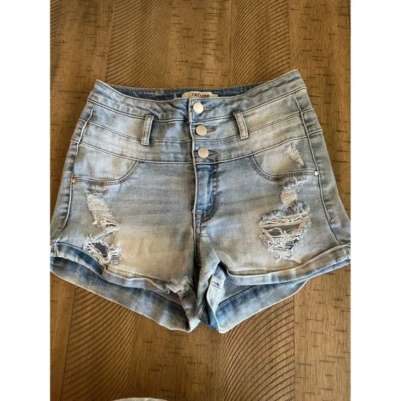 Refuge High-Waisted Distressed Denim Shorts - Triple Button Fly - Size‎ 2