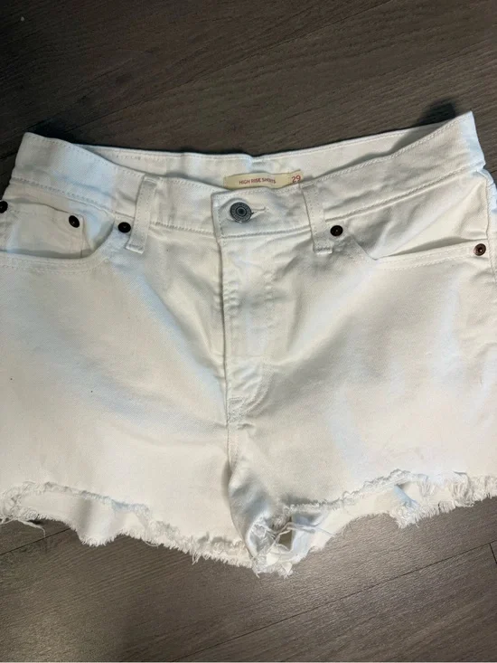 Levi's White Frayed Hem Denim Shorts