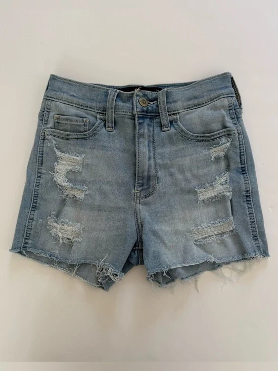 Hollister High Rise Denim Shorts Size 0 24W Light Wash Distressed Ripped Frayed