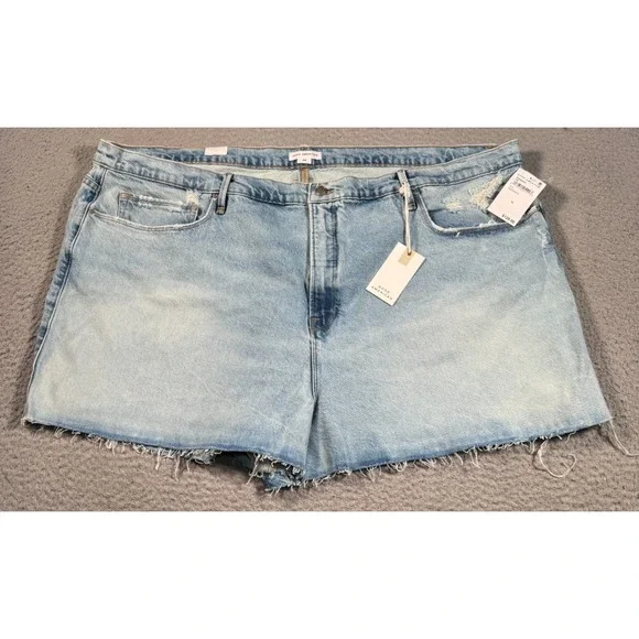 Good American Shorts Women's 24 Blue Cotton Denim Cut-Off 90s Raw Hem‎ Stretch