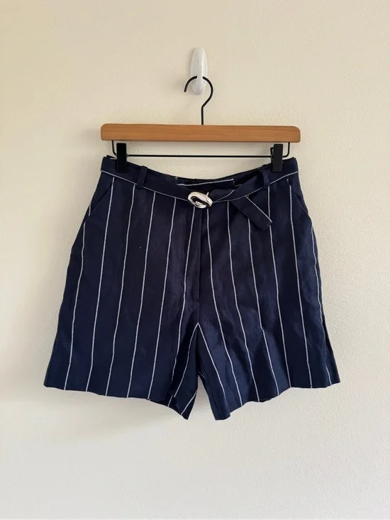 Nicholas Lavinia Navy Linen Stripe Shorts US 6 AU 10