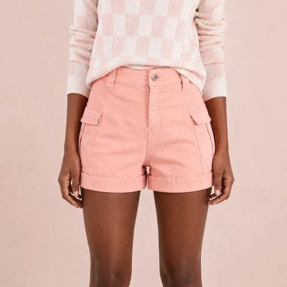 Derek Lam 10‎ Crosby Ryder Cargo Shorts 24 Peach Apricot High Rise Utility