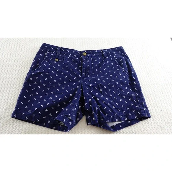 Dockers Chino Shorts Womens Size 14 Blue White Pattern Bermuda