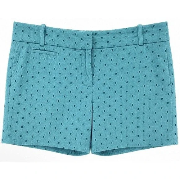 LOFT Riviera Shorts Women’s 12 Teal Eyelet Embroidery Cotton Lined Summer Chic