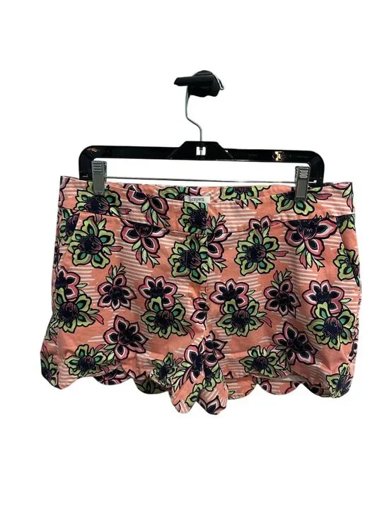 Crown & Ivy 12 Floral Scalloped Hem Shorts Stretch Peach Green Whimsical Preppy