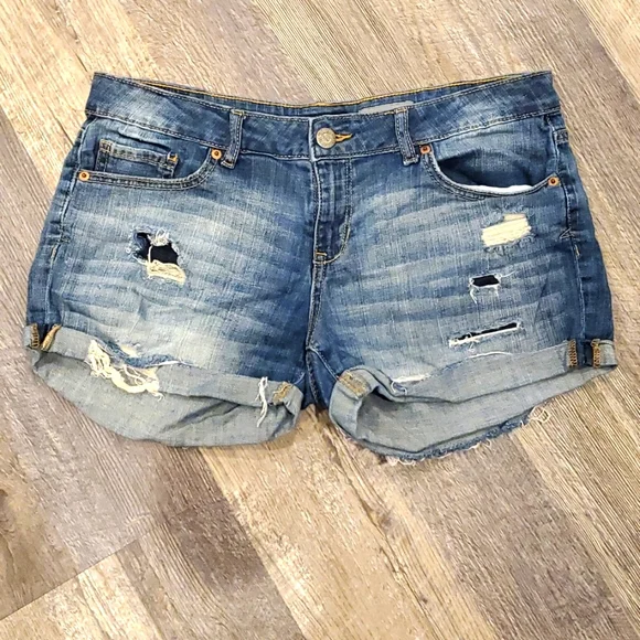 Aeropostale midi distressed denim blue jean shorts women size 10