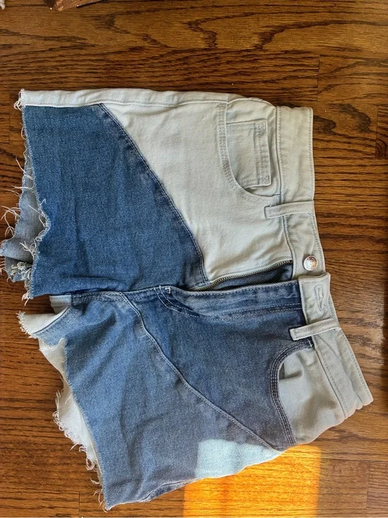 Hollister Two-Tone Denim Cutoff Shorts - Blue & Light Denim