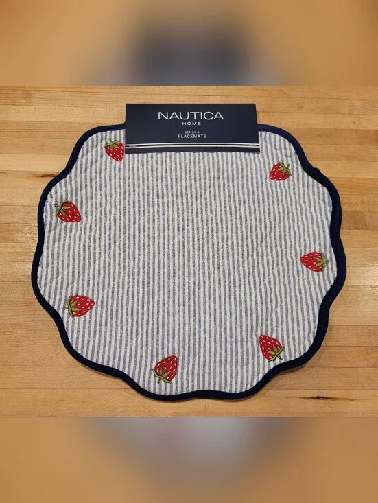 Nautica Seersucker Strawberry Placemat in Blue, White & Red