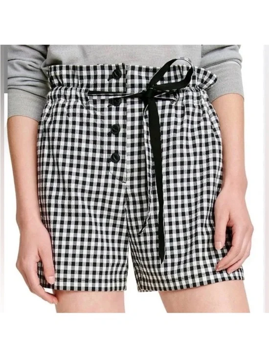 Rag & Bone Camille Cotton Black/White Gingham High Waist Paperbag Shorts Size 10