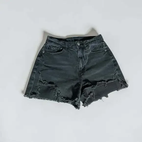 American Eagle Black Distressed Next Level Stretch Shorts Size 2