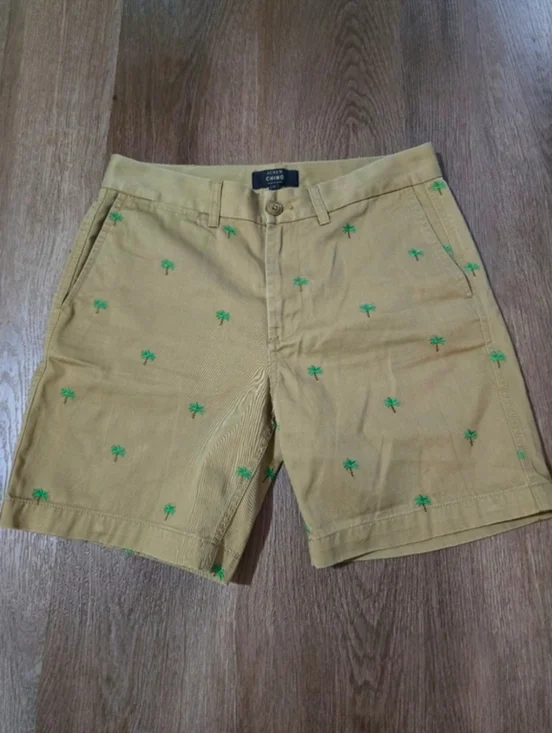 J. Crew Womens‎ Chino Shorts Tan Green Palm Trees Embroidery Size 4