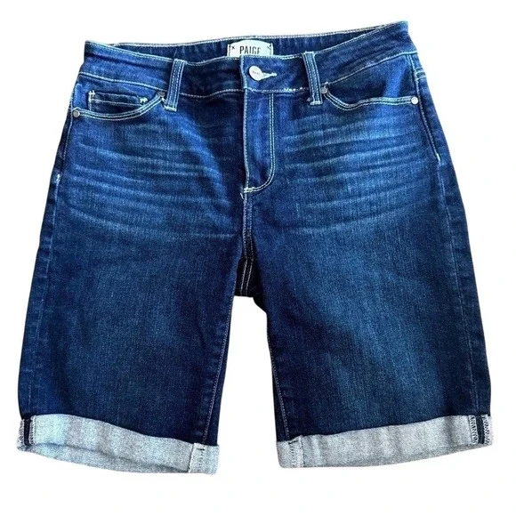 Paige Jax Knee Short Dark Wash Cuffed Denim‎ Bermuda Jorts Size 28
