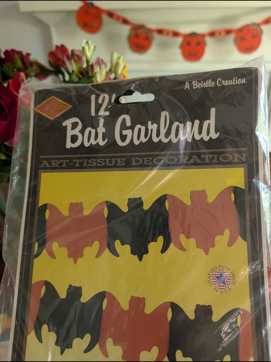 Vtg 1989 Beistle 12' Bat Garland 