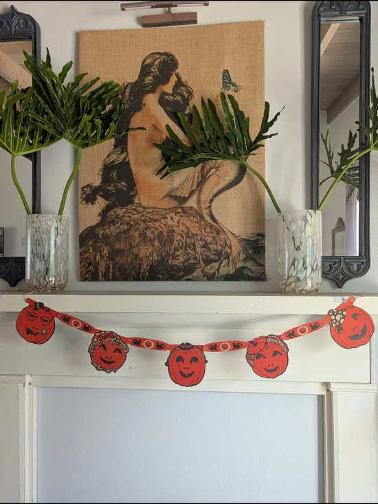 Rare Vtg 1930-40s Family Of Jack-o'-lanterns Garland