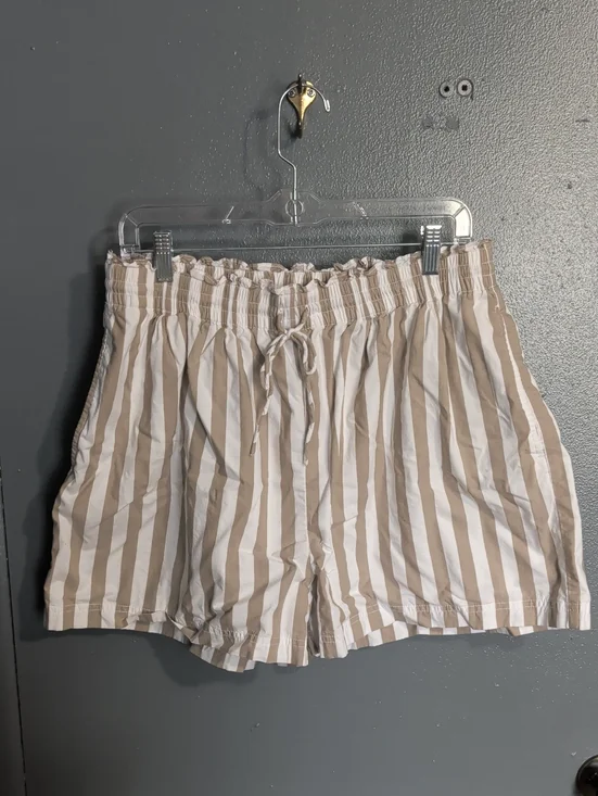 Striped Drawstring Women’s Shorts in Beige and White