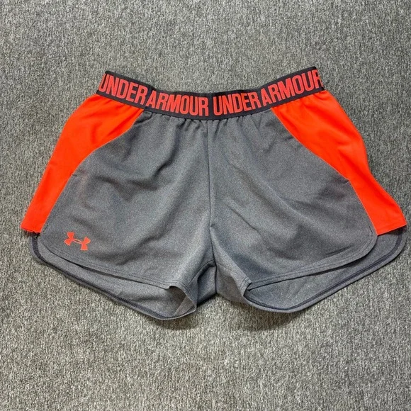 Under Armour Womens HeatGear Gray Orange Athletic Running Shorts Small‎ NWT