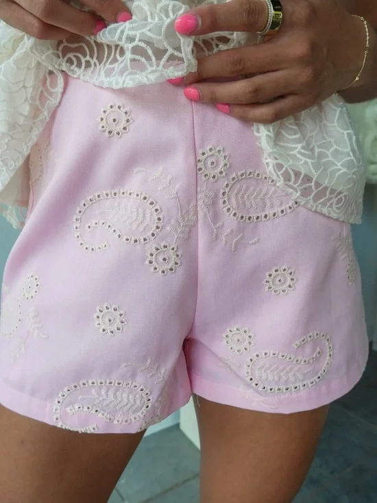 Pink Eyelet Paisley Shorts