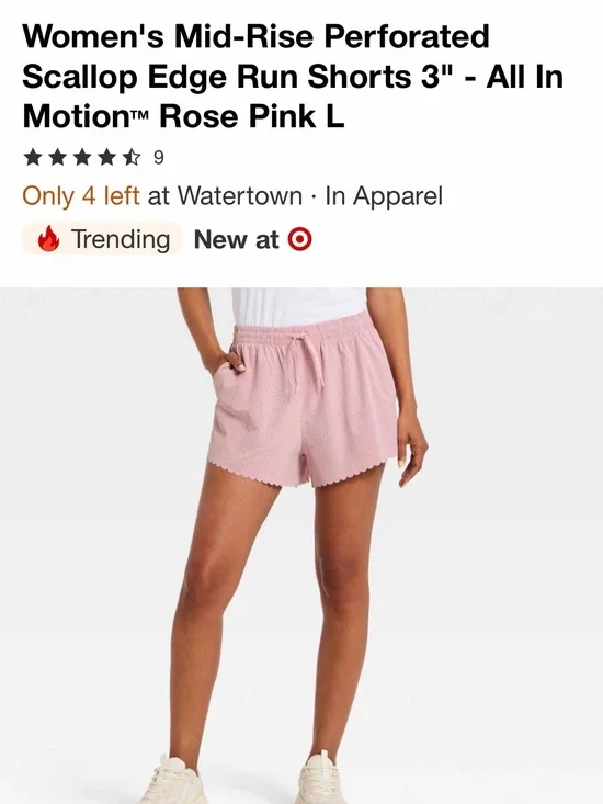 all in motion Women's Mid-Rise Perforated Scallop Edge Run Shorts - Rose Pink