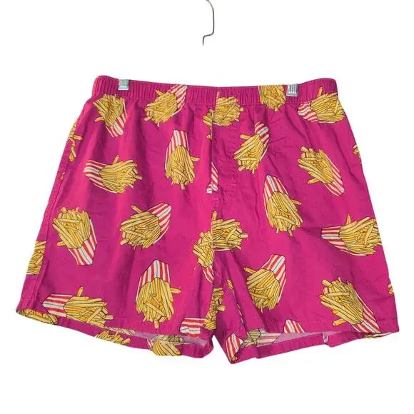 Old Navy Womens Medium Novelty Print Shorts French Fries Pink All Over Print‎