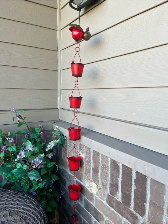 Ladybug Hanging Rain Chain Planter - Decorative Vertical Accent 48”