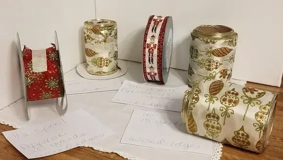 Lot of 5 Remnant Rolls Wire Edge Holiday Ribbon (119 Total Yds.)