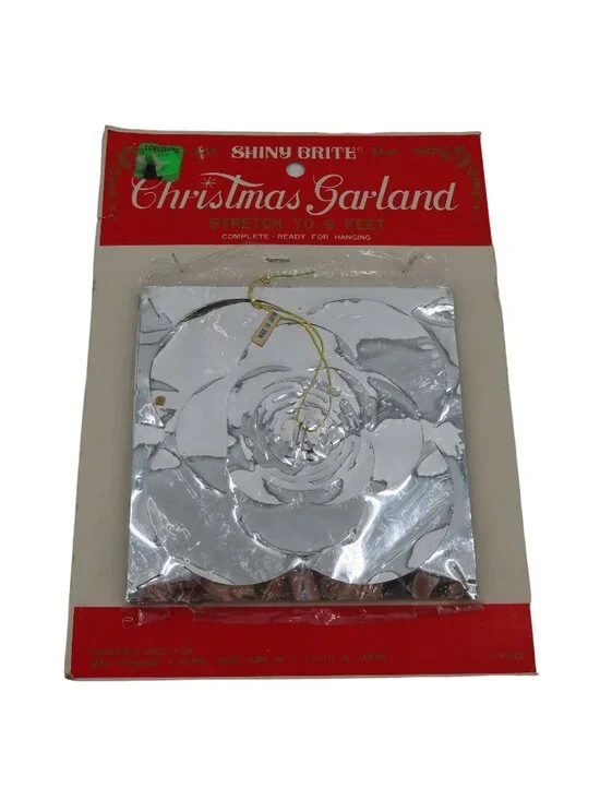 VTG Shiny Brite Christmas Garland Silver Foil 9 Feet Made in Japan Retro NEW