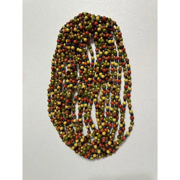 Christmas Wooden Bead Garland @39' Total 7, 7 & 25 Multicolored Twist Connecters