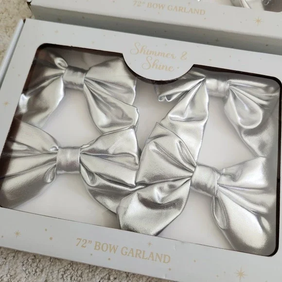 Shimmer & Shine Silver Metallic 72 inch Bow Garland Set of 2 Holiday X-mas Decor