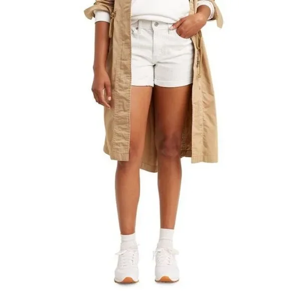 Levi's Womens Jean Shorts White M Denim Mid Length Pin-Stripes-  29/8 New
