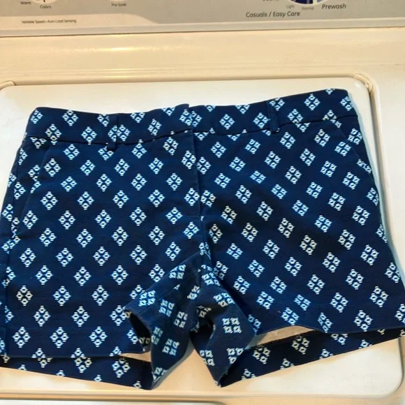 Navy Blue Patterned zip & button short Shorts kenar size 6 preppy boating beach