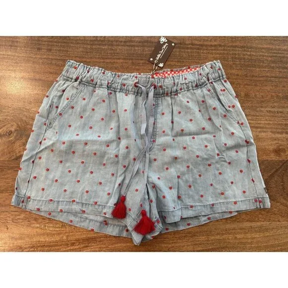 Matilda Jane Shorts Womens Medium Blue Red Embroidered Polka Dot Tassel Tie