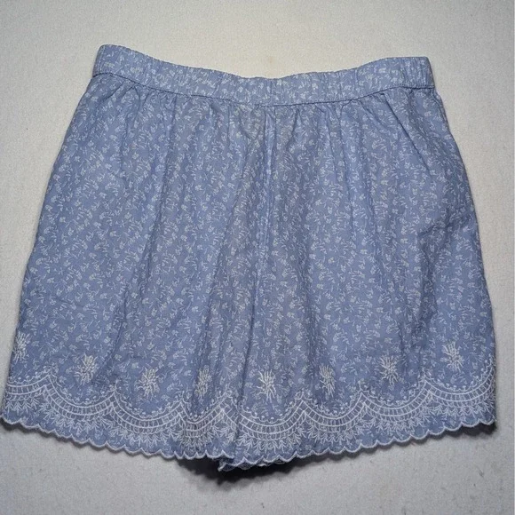 Joie Small Blue Floral Embroidered Cotton Scalloped Eyelet Shorts Coastal Boho‎