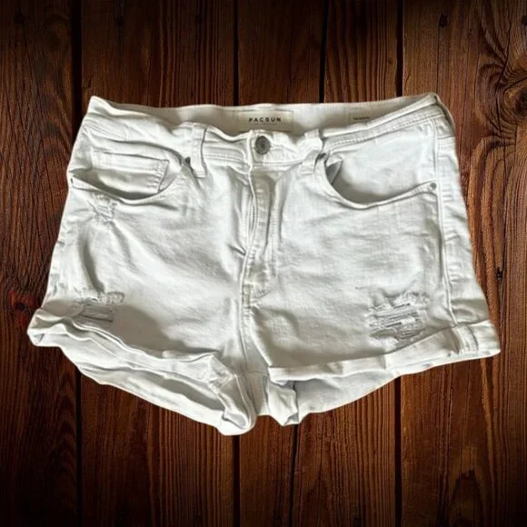 PacSun LA The Shortie White Denim Distressed Shorts Women's Size 29