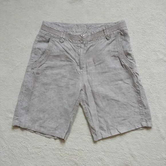 Debenhams Shorts Womens US4 Beige 100%Linen Pockets ~9