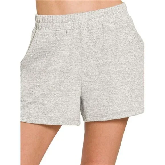 Zenana Soft Melange Hacci Elastic Waist‎ Band Shorts