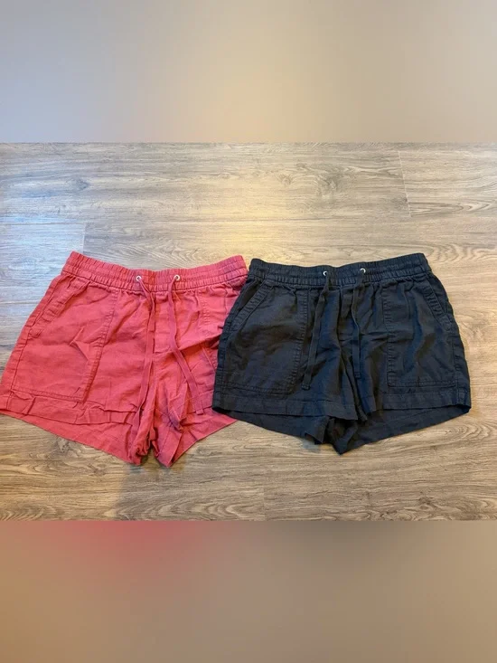 2 Gap Women's Small Shorts Lot Pull On Elastic Drawstring Linen Blend Red Black